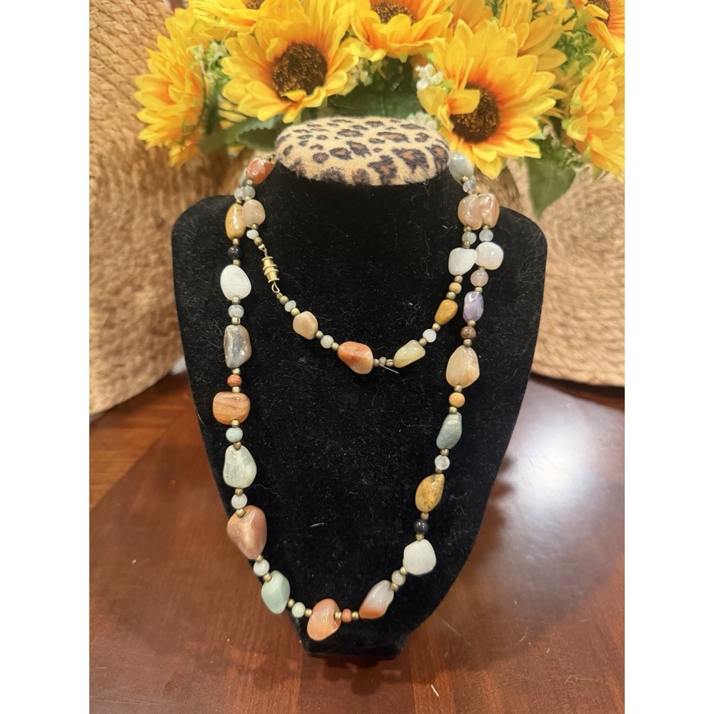 ✨ Natural Stone Beaded Necklace Earth Tone Boho Handmade Style ✨